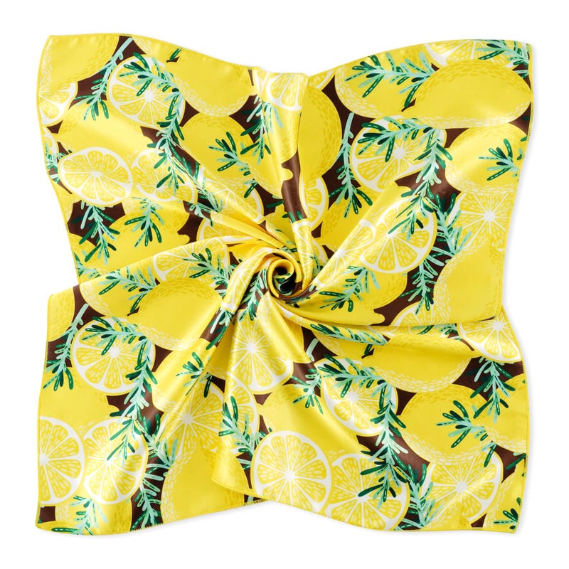 GERINLY Lemon Pattern Hair Scarf Tie Cute Neckerchief Yellow Headband Purse Scarf for Ponytail (Yellow) - Image 2
